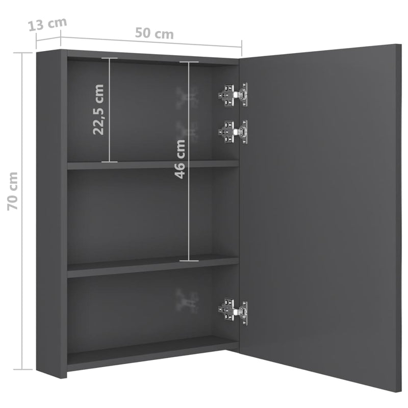 vidaXL fényes szürke LED-es tükrös fürdőszobaszekrény 50 x 13 x 70 cm