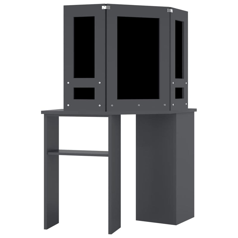 vidaXL szürke sarok fésülködőasztal LED világítással 111x54x141,5 cm
