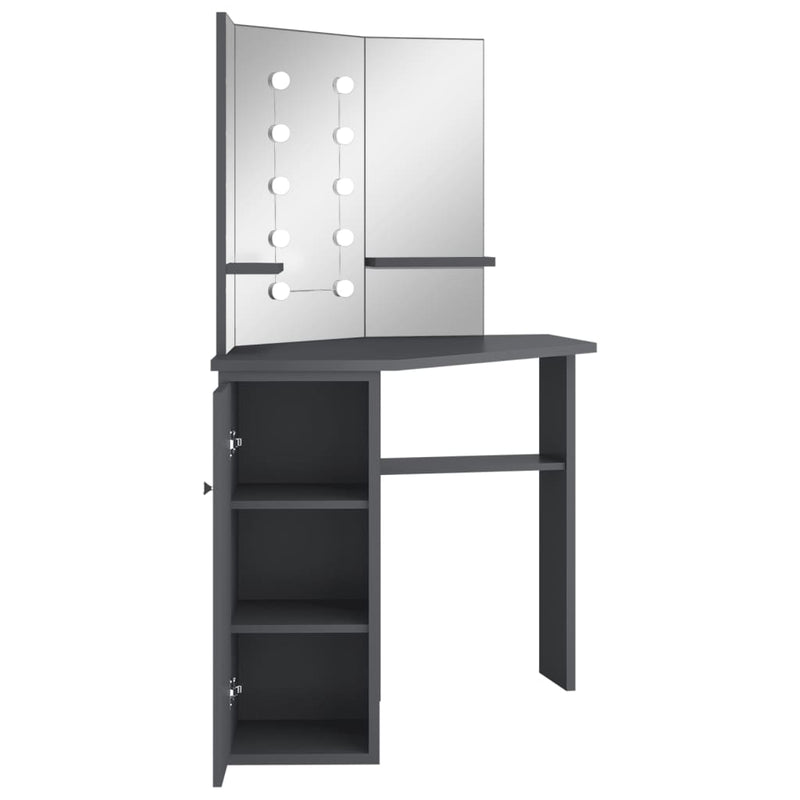 vidaXL szürke sarok fésülködőasztal LED világítással 111x54x141,5 cm