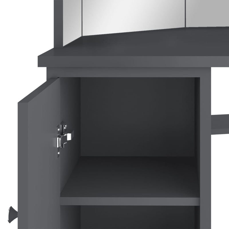 vidaXL szürke sarok fésülködőasztal LED világítással 111x54x141,5 cm