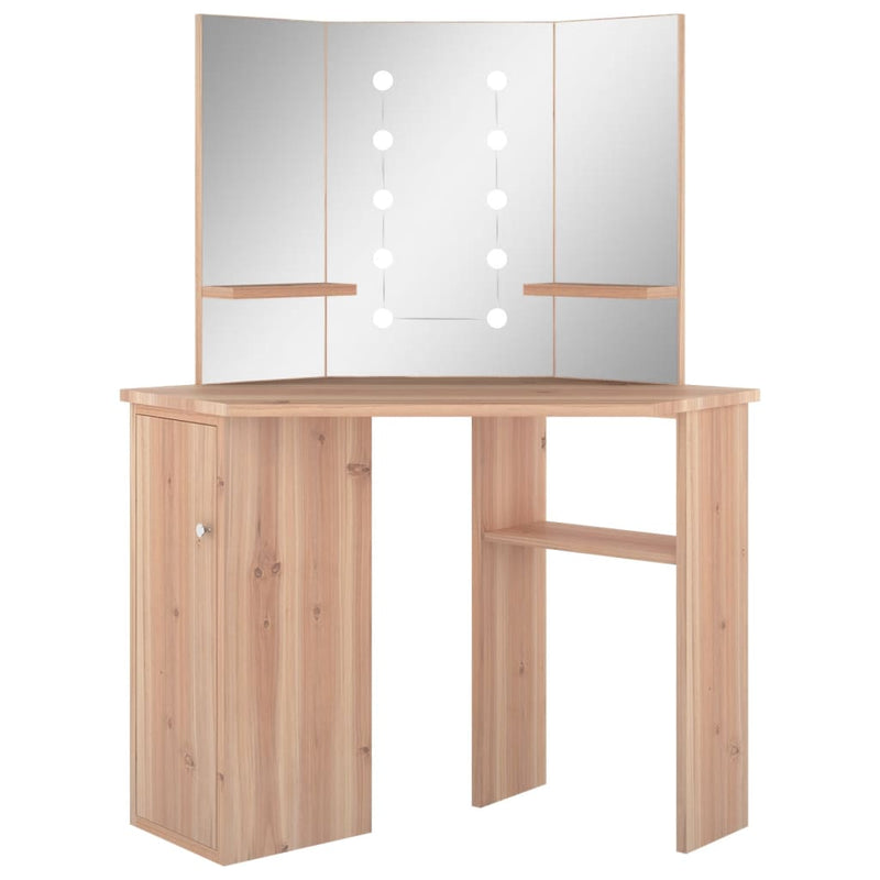 vidaXL fekete sarok-fésülködőasztal LED-világítással 111x54x141,5 cm