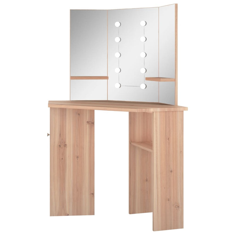 vidaXL fekete sarok-fésülködőasztal LED-világítással 111x54x141,5 cm