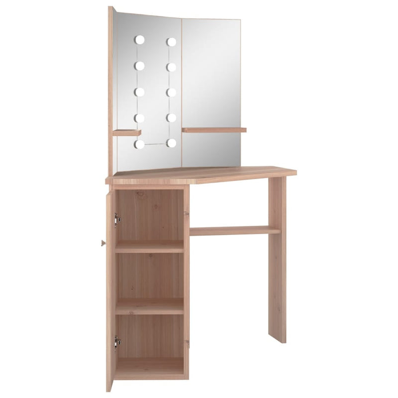 vidaXL fekete sarok-fésülködőasztal LED-világítással 111x54x141,5 cm