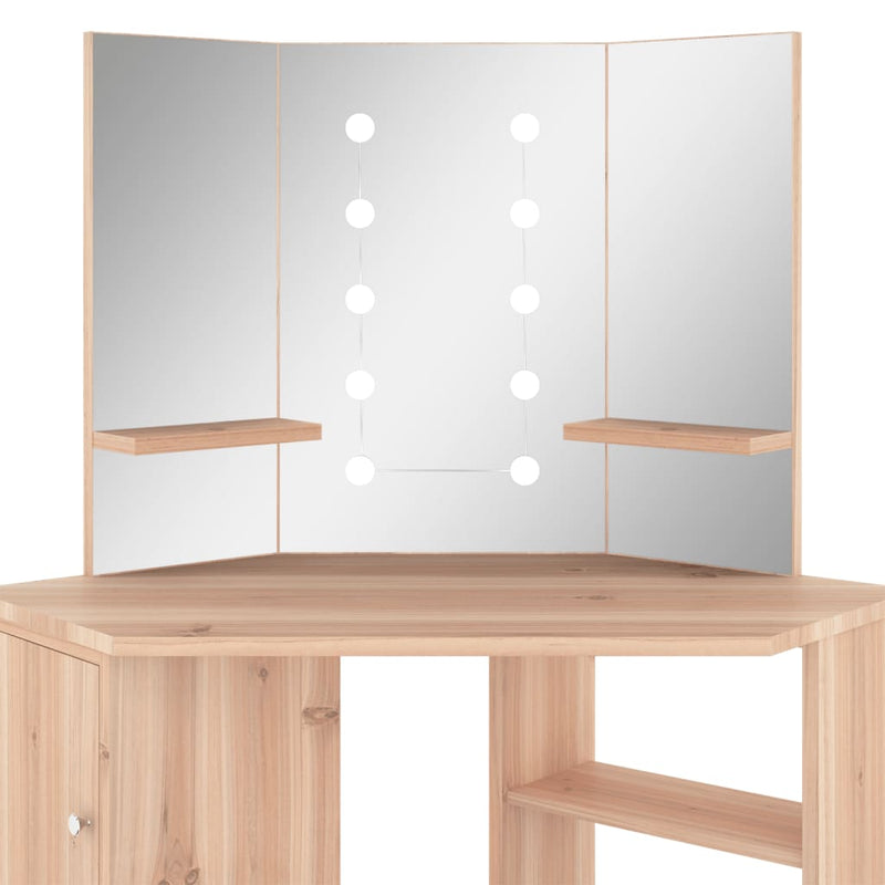 vidaXL fekete sarok-fésülködőasztal LED-világítással 111x54x141,5 cm
