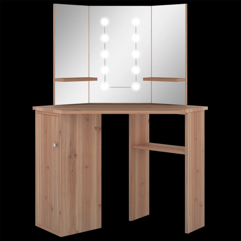 vidaXL fekete sarok-fésülködőasztal LED-világítással 111x54x141,5 cm