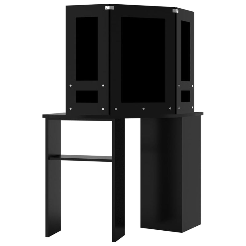 vidaXL fekete sarok fésülködőasztal LED világítással 111x54x141,5 cm
