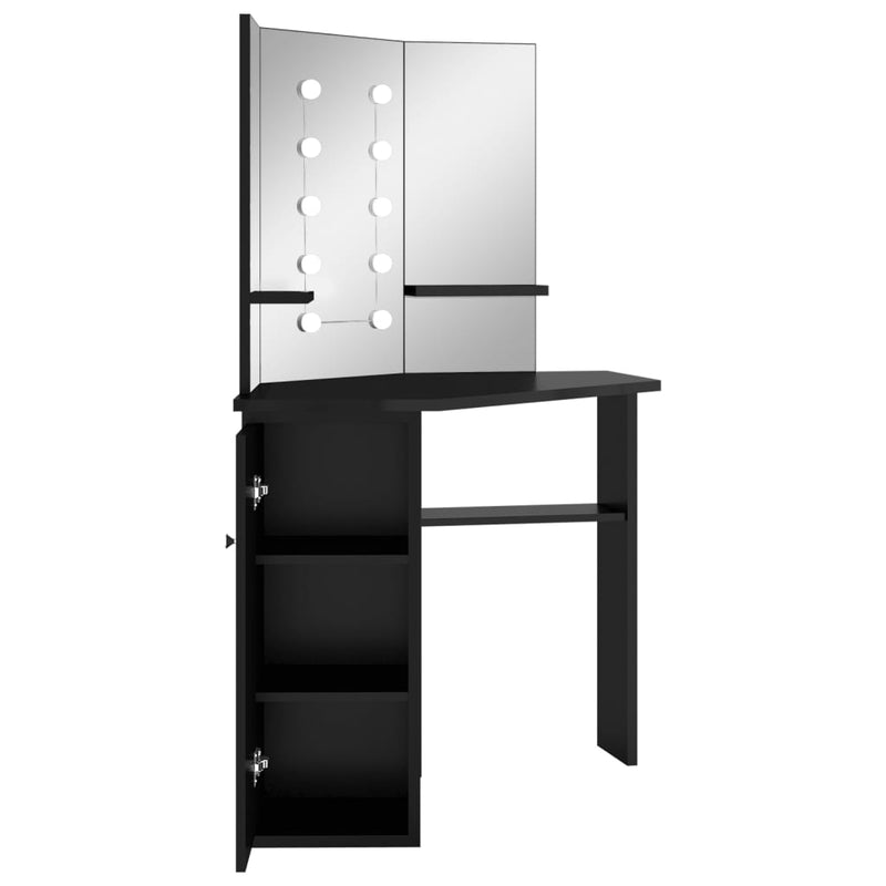 vidaXL fekete sarok fésülködőasztal LED világítással 111x54x141,5 cm