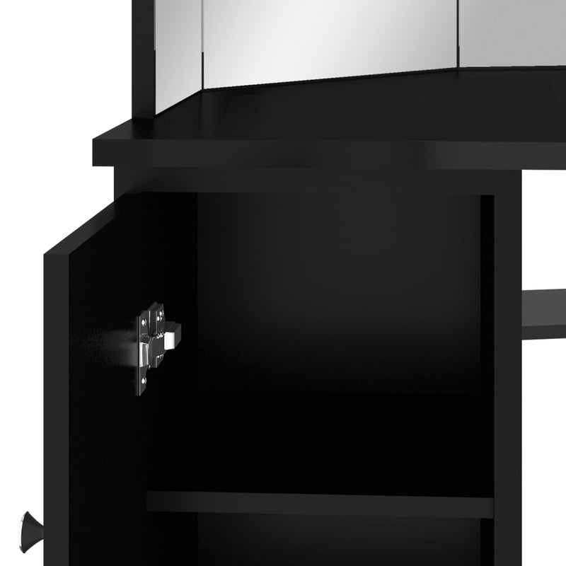 vidaXL fekete sarok fésülködőasztal LED világítással 111x54x141,5 cm