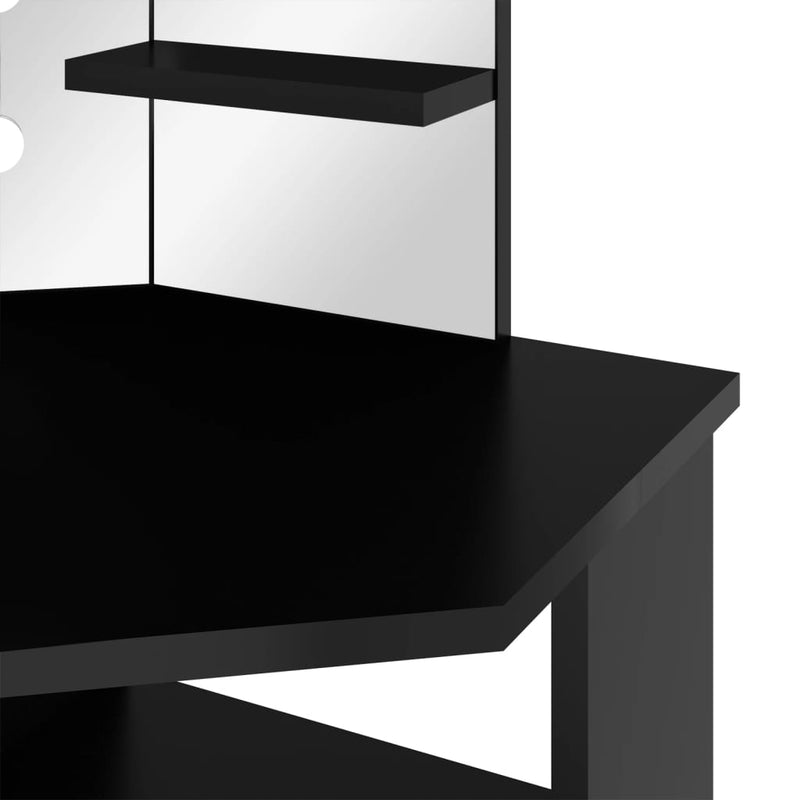 vidaXL fekete sarok fésülködőasztal LED világítással 111x54x141,5 cm