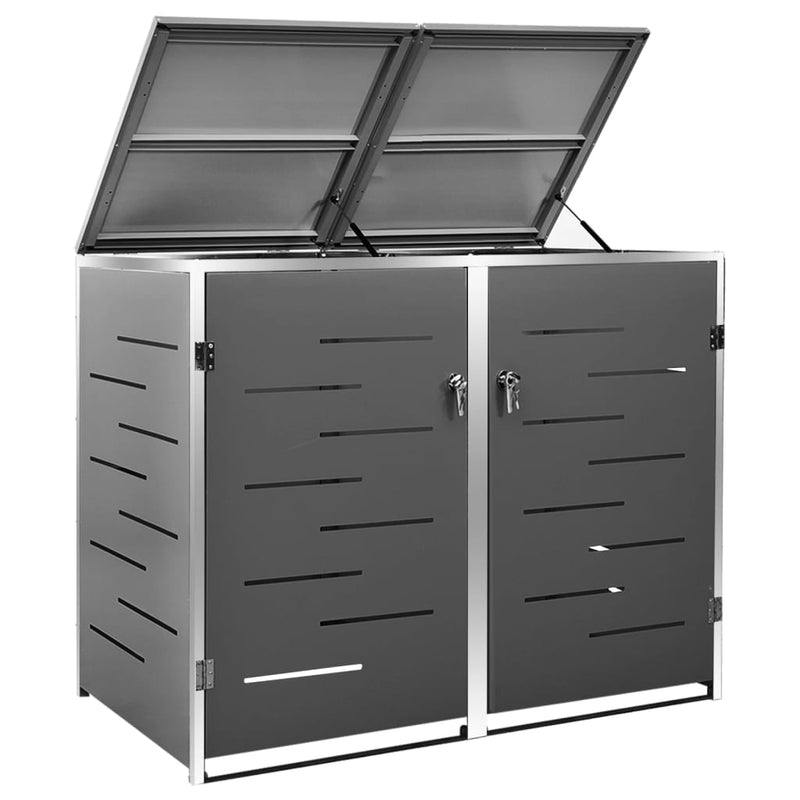 vidaXL acéltároló két gurítható szemeteskukához 138 x 77,5 x 112,5 cm