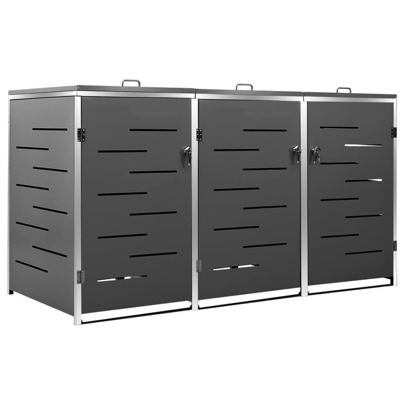 vidaXL acél tároló három gurítható szemeteskukához 207x77,5x112,5 cm