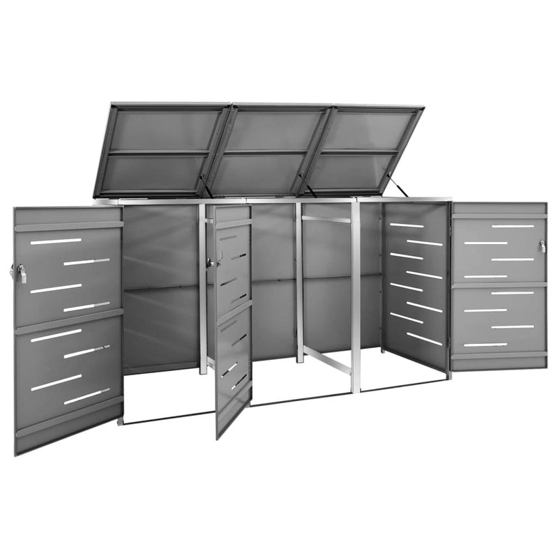 vidaXL acél tároló három gurítható szemeteskukához 207x77,5x112,5 cm