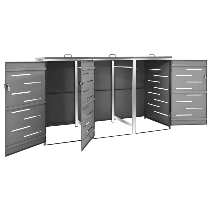 vidaXL acél tároló három gurítható szemeteskukához 207x77,5x112,5 cm