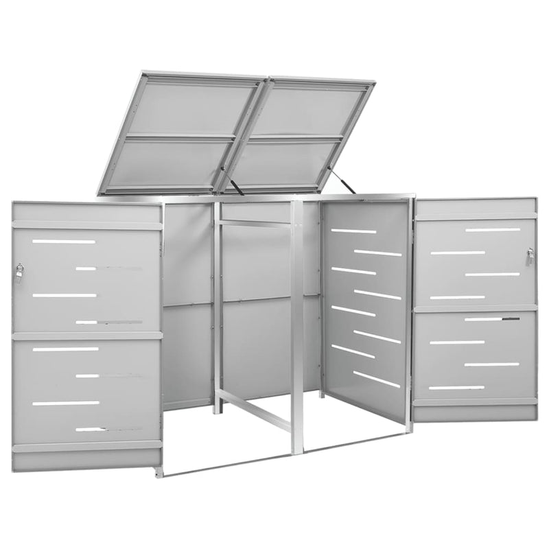 vidaXL acéltároló két gurítható szemeteskukához 138 x 77,5 x 112,5 cm
