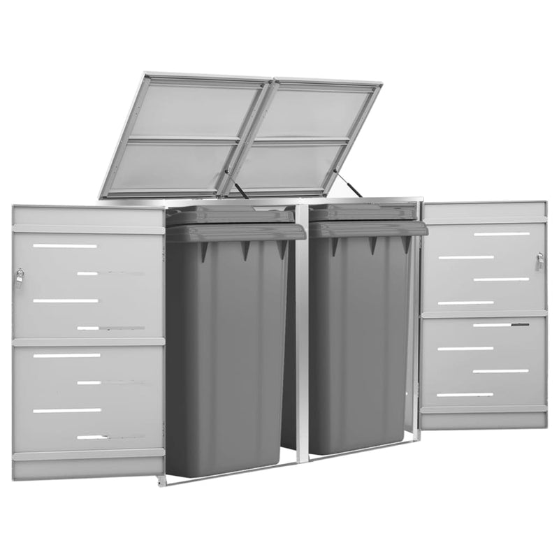 vidaXL acéltároló két gurítható szemeteskukához 138 x 77,5 x 112,5 cm