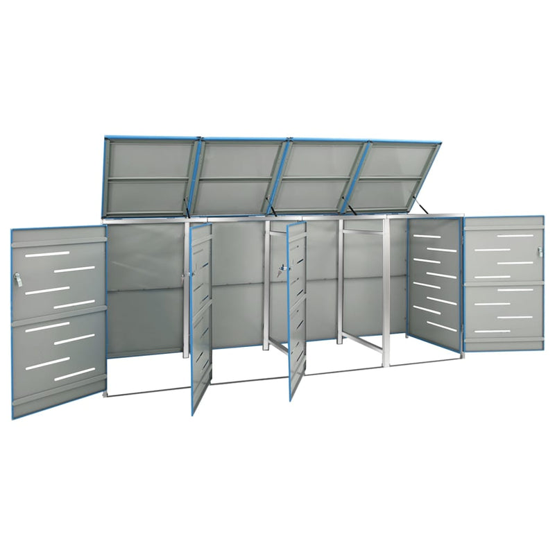 vidaXL acéltároló négy gurítható szemeteskukához 276,5x77,5x112,5 cm