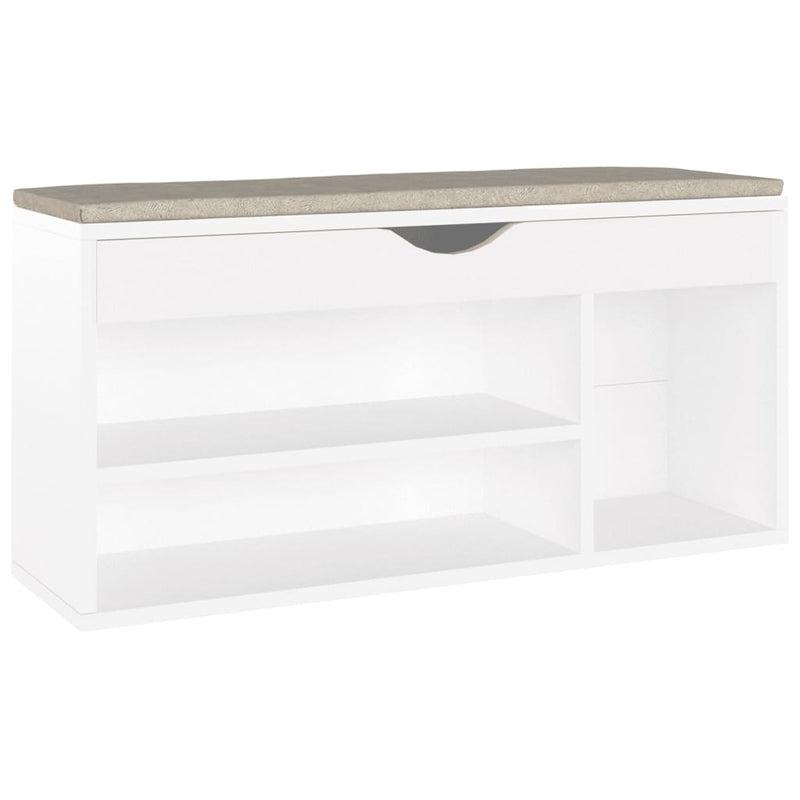 vidaXL fehér szerelt fa cipőtároló pad párnával 104 x 30 x 49 cm