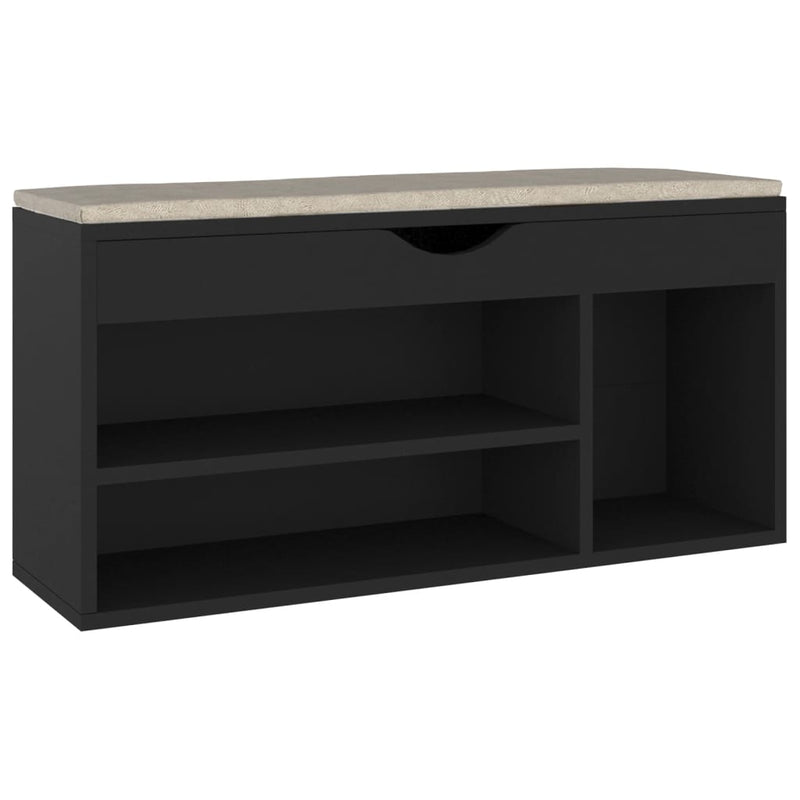 vidaXL fekete szerelt fa cipőtároló pad párnával 104 x 30 x 49 cm