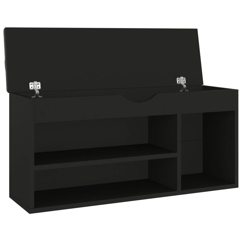 vidaXL fekete szerelt fa cipőtároló pad párnával 104 x 30 x 49 cm