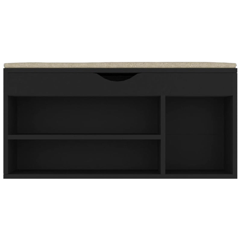 vidaXL fekete szerelt fa cipőtároló pad párnával 104 x 30 x 49 cm