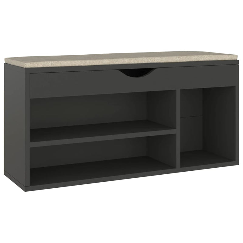 vidaXL szürke szerelt fa cipőtároló pad párnával 104 x 30 x 49 cm