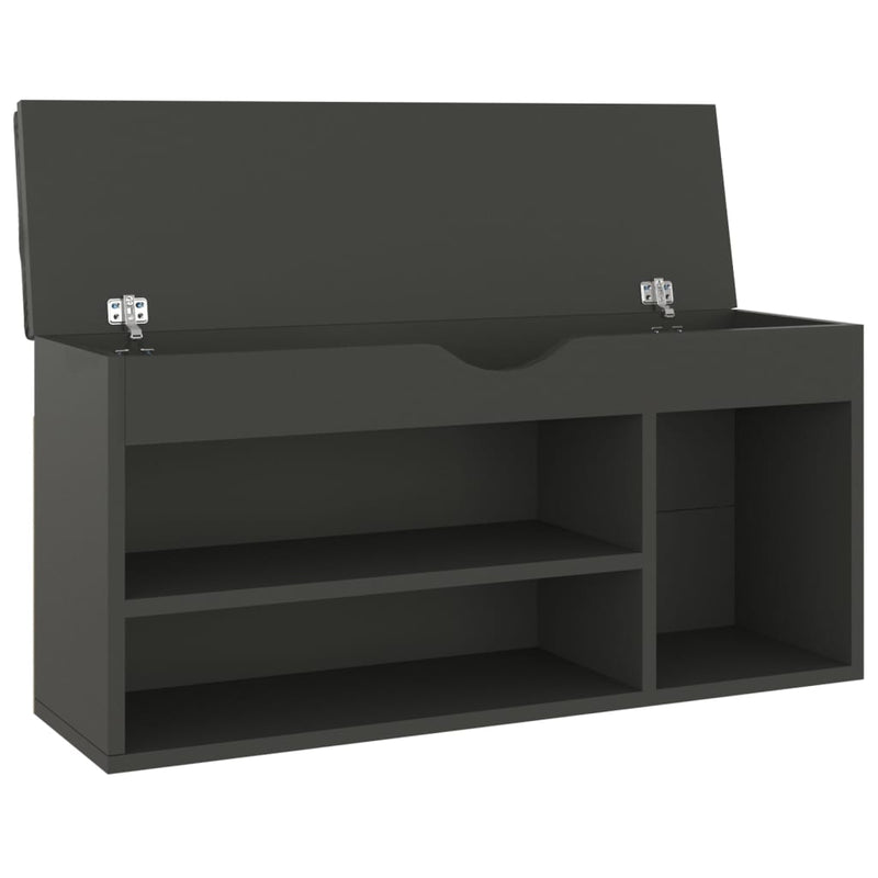 vidaXL szürke szerelt fa cipőtároló pad párnával 104 x 30 x 49 cm