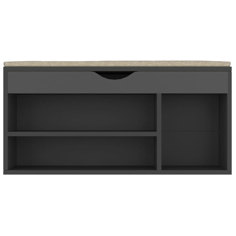 vidaXL szürke szerelt fa cipőtároló pad párnával 104 x 30 x 49 cm