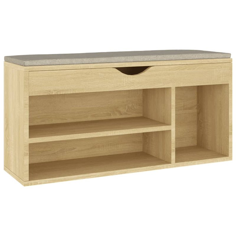 vidaXL sonoma tölgy színű cipőtároló pad párnával 104 x 30 x 49 cm