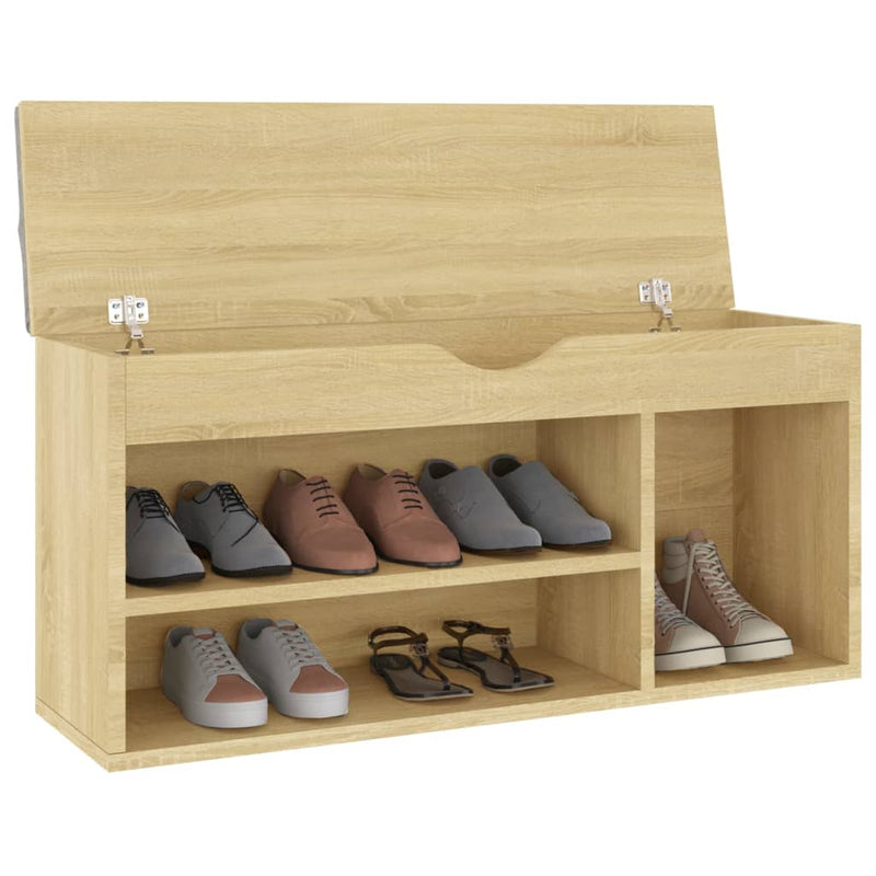 vidaXL sonoma tölgy színű cipőtároló pad párnával 104 x 30 x 49 cm