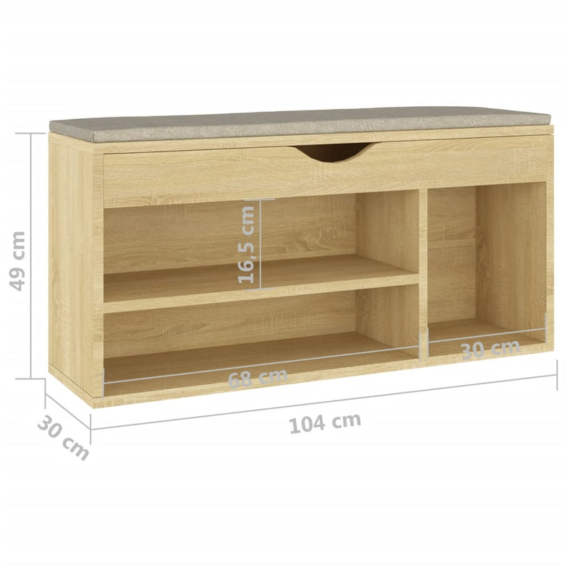 vidaXL sonoma tölgy színű cipőtároló pad párnával 104 x 30 x 49 cm