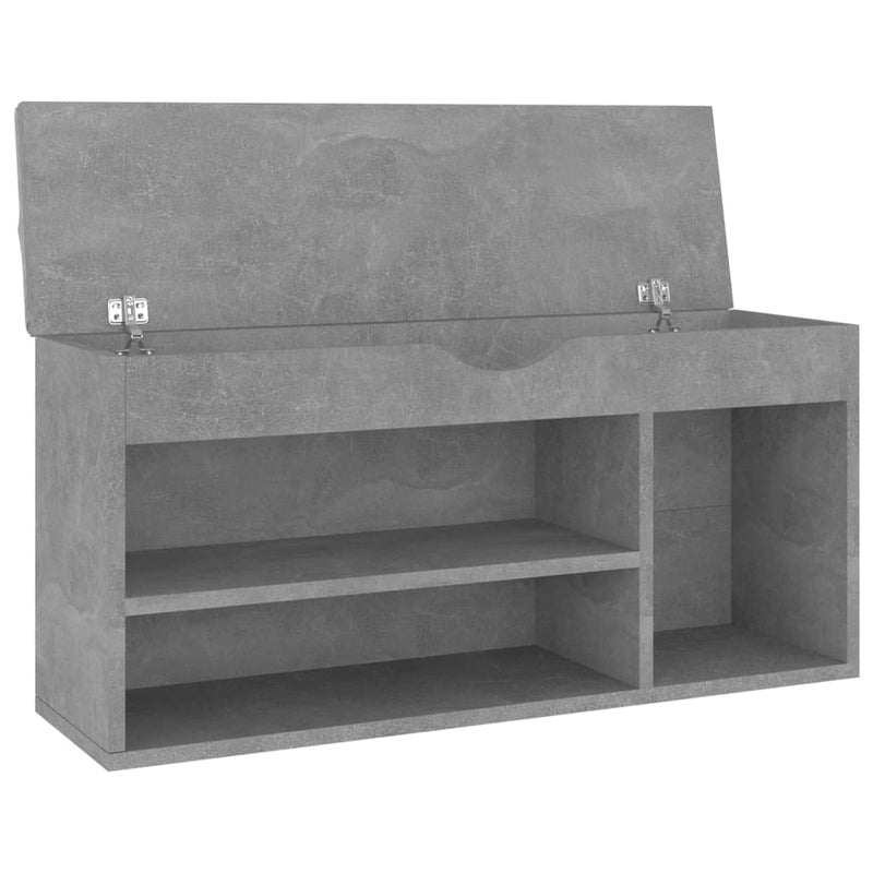 vidaXL betonszürke szerelt fa cipőtároló pad párnával 104 x 30 x 49 cm