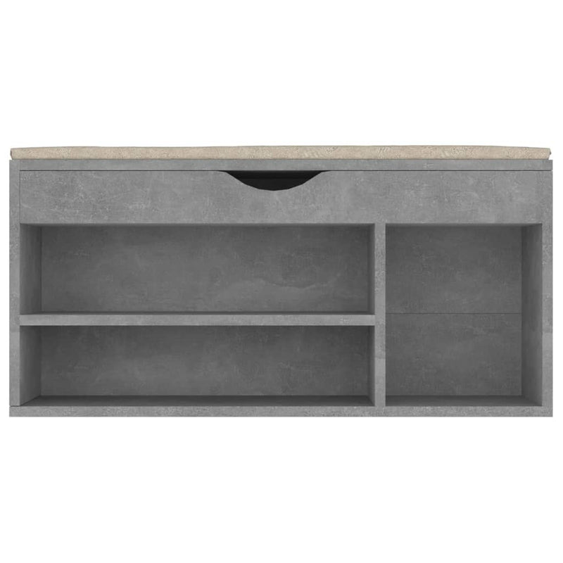 vidaXL betonszürke szerelt fa cipőtároló pad párnával 104 x 30 x 49 cm