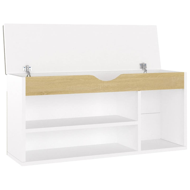 vidaXL fehér és sonoma tölgy színű cipőtároló pad párnával 104x30x49cm