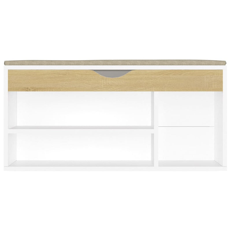 vidaXL fehér és sonoma tölgy színű cipőtároló pad párnával 104x30x49cm