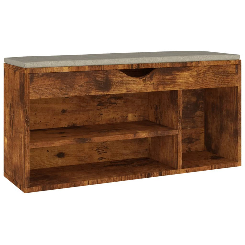 vidaXL füstölt tölgy színű cipőtároló pad párnával 104 x 30 x 49 cm