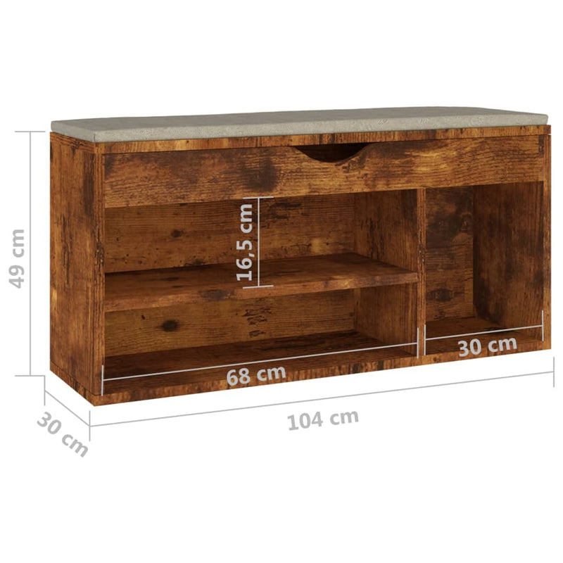 vidaXL füstölt tölgy színű cipőtároló pad párnával 104 x 30 x 49 cm