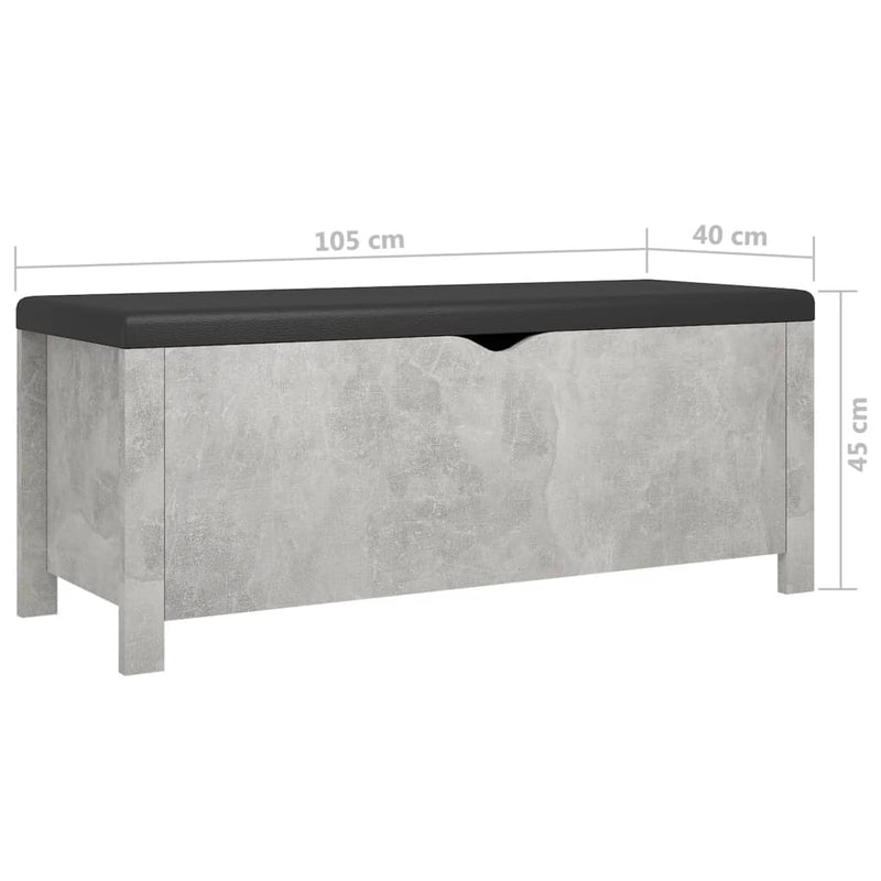 vidaXL betonszürke szerelt fa tárolódoboz párnával 105 x 40 x 45 cm