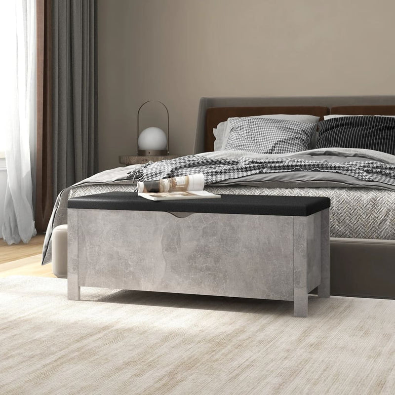 vidaXL betonszürke szerelt fa tárolódoboz párnával 105 x 40 x 45 cm