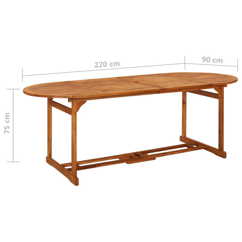 vidaXL tömör akácfa kerti étkezőasztal 220 x 90 x 75 cm