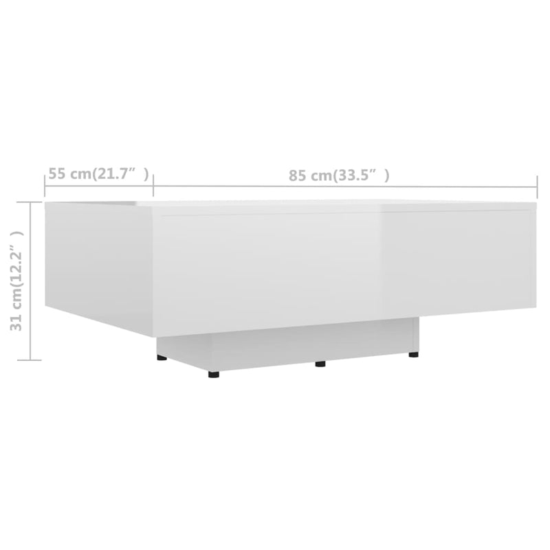 vidaXL magasfényű fehér szerelt fa dohányzóasztal 85 x 55 x 31 cm