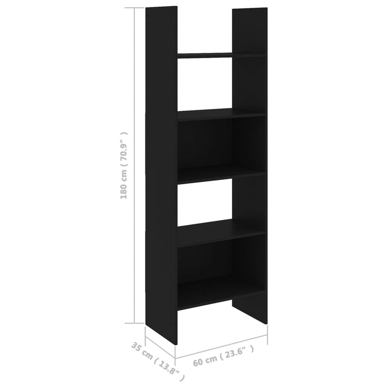 vidaXL fekete szerelt fa könyvszekrény 60 x 35 x 180 cm
