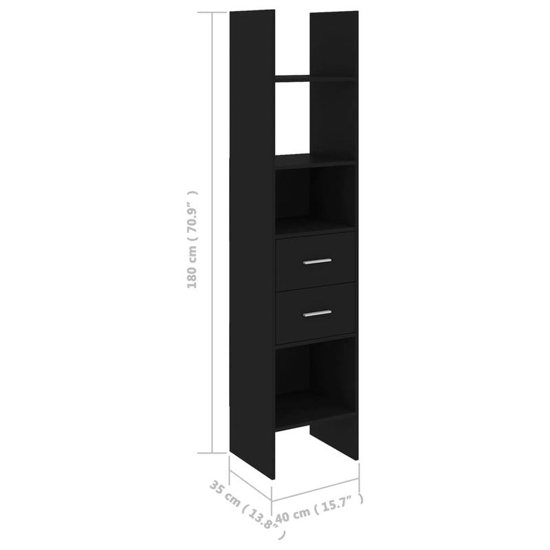vidaXL fekete szerelt fa könyvszekrény 40 x 35 x 180 cm