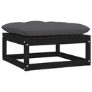 vidaXL fekete tömör fenyőfa kerti lábzsámoly párnával