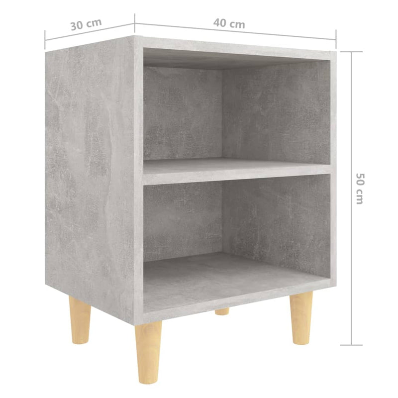 vidaXL betonszürke éjjeliszekrény tömör fa lábakkal 40 x 30 x 50 cm