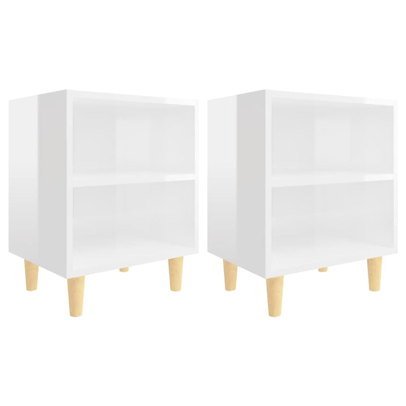 vidaXL 2 db magasfényű fehér éjjeliszekrény fa lábakkal 40x30x50 cm