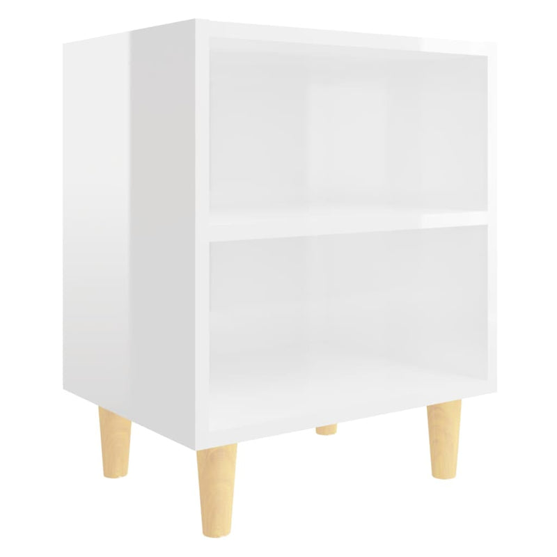 vidaXL 2 db magasfényű fehér éjjeliszekrény fa lábakkal 40x30x50 cm