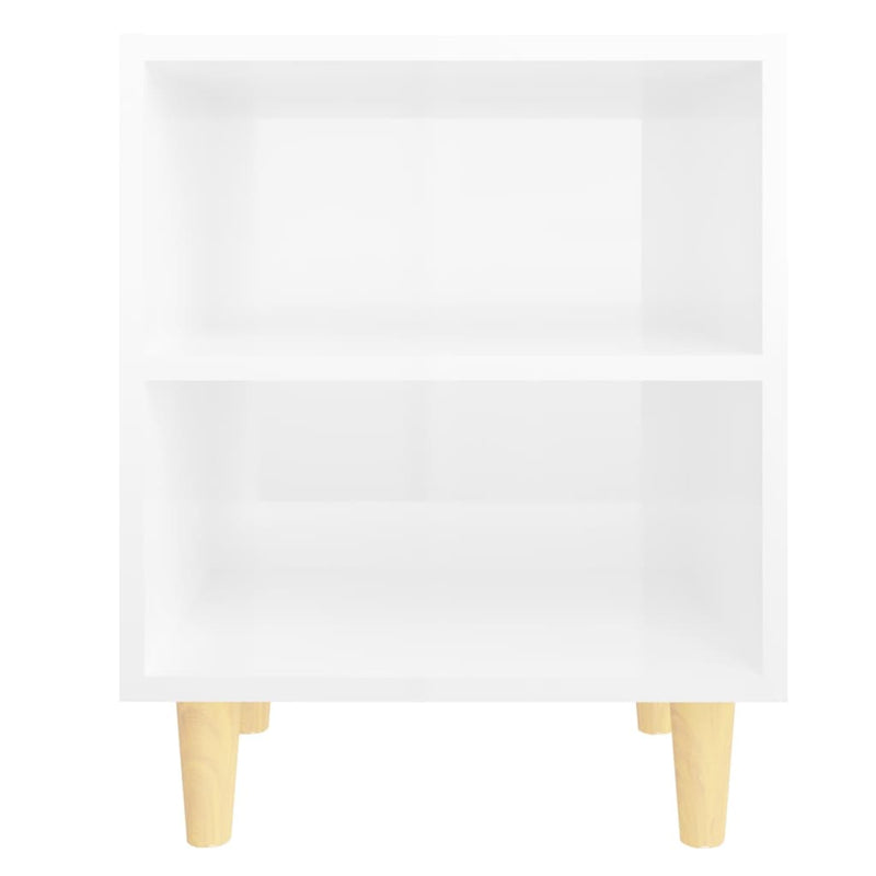 vidaXL 2 db magasfényű fehér éjjeliszekrény fa lábakkal 40x30x50 cm