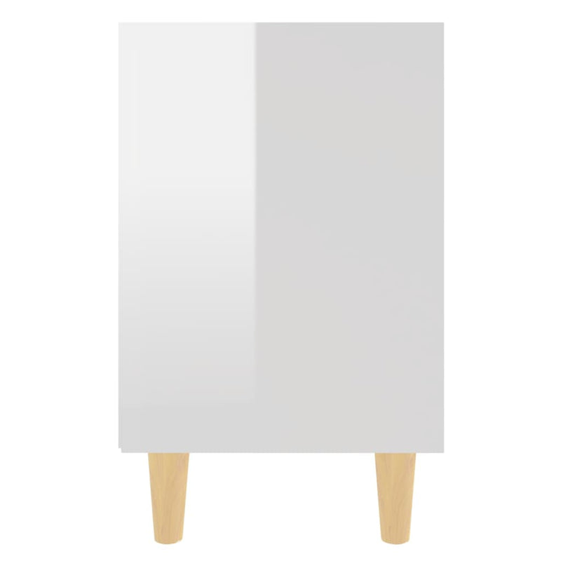 vidaXL 2 db magasfényű fehér éjjeliszekrény fa lábakkal 40x30x50 cm