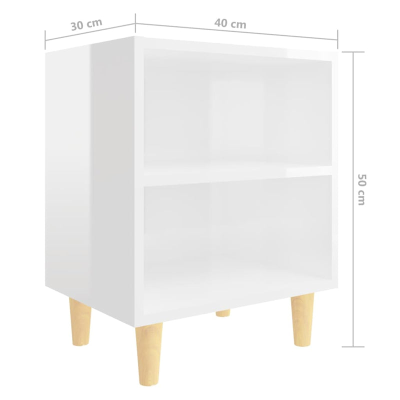 vidaXL 2 db magasfényű fehér éjjeliszekrény fa lábakkal 40x30x50 cm