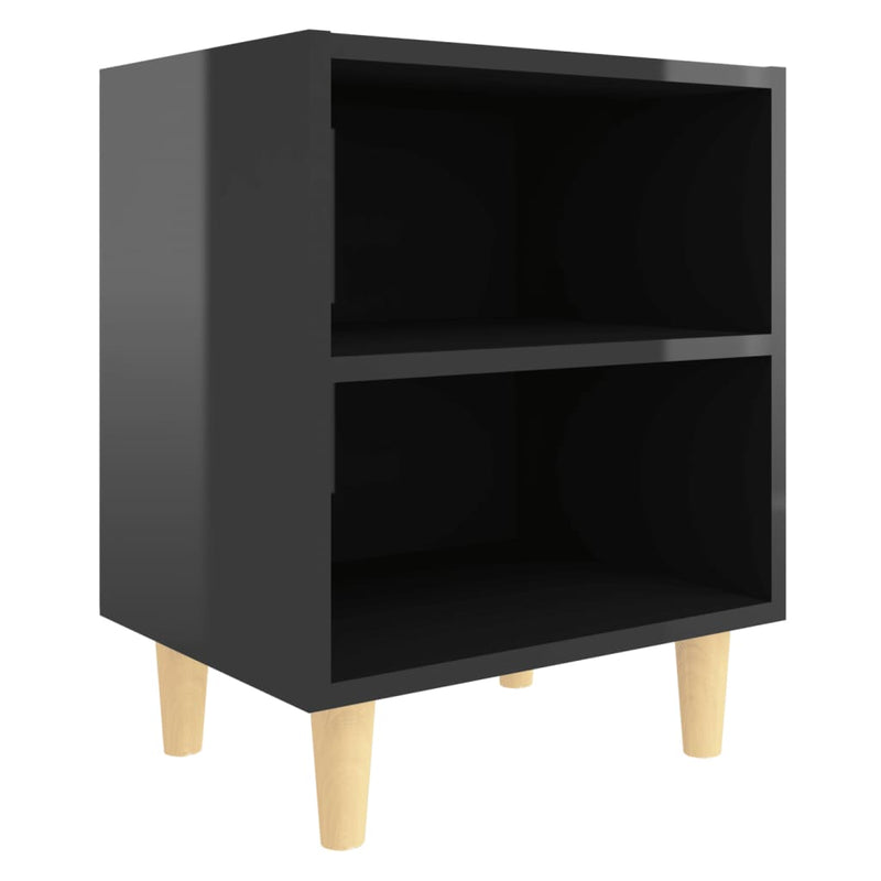 vidaXL magasfényű fekete éjjeliszekrény tömör fa lábakkal 40x30x50cm